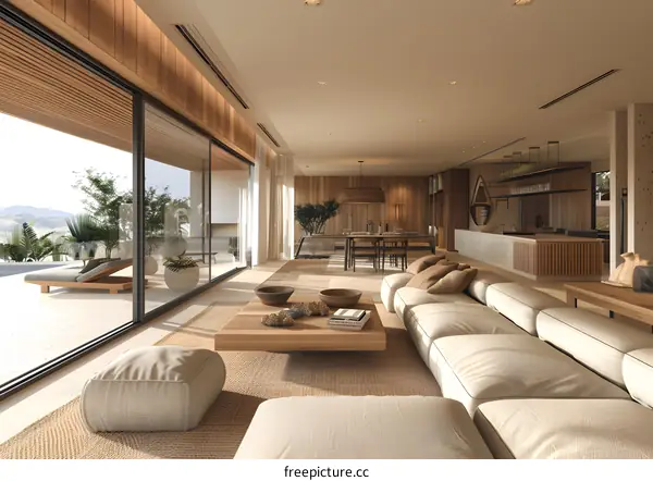 Modern Minimalist Living Room Interior Design with Wooden Accents and Natural Light
