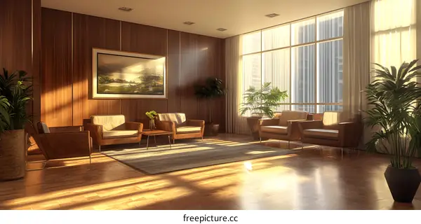 Modern Living Room Interior Design with Wooden Walls and Sunlight