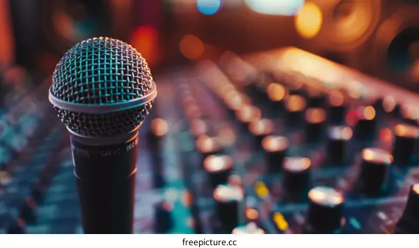 Close-up of a microphone in a recording studio