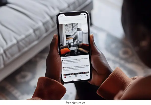Person Holding Smartphone With Interior Design Photo