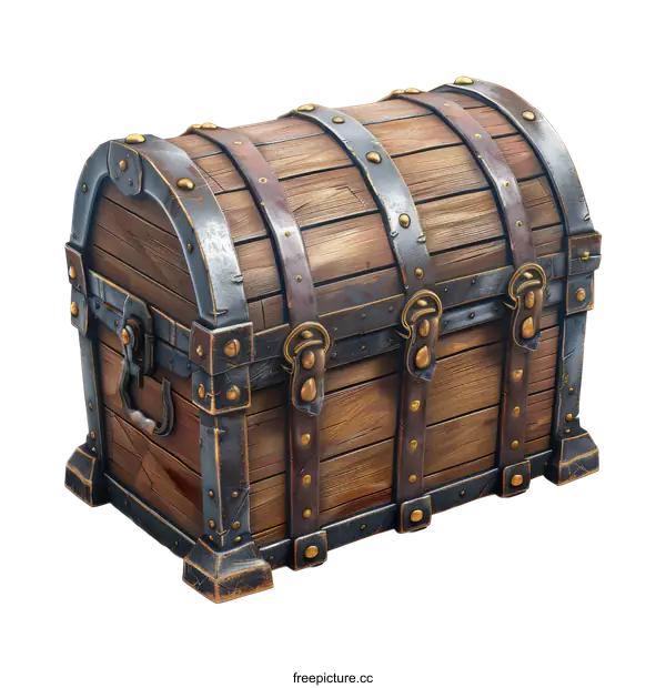 [Transparent Background PNG]Old wooden treasure chest isolated on black