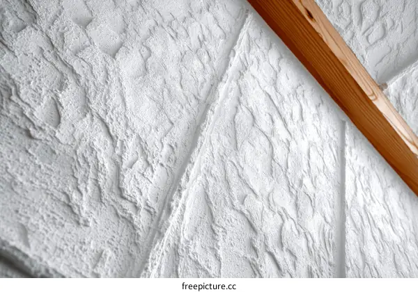 Textured White Wall Detail with Wooden Beam