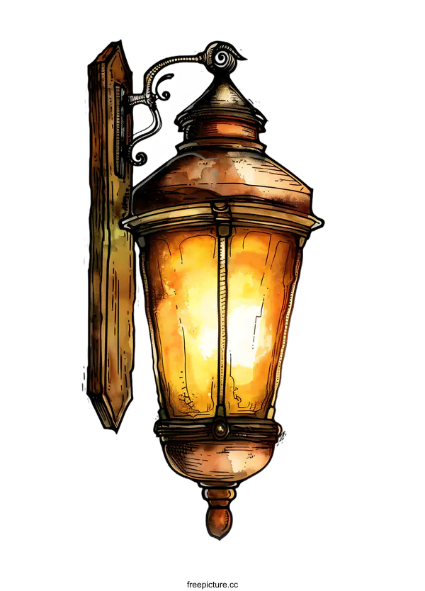 [Transparent Background PNG]Hand Drawn Watercolor Illustration of a Vintage Street Lamp