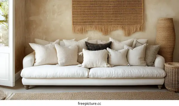 Modern Beige Sofa with Decorative Cushions