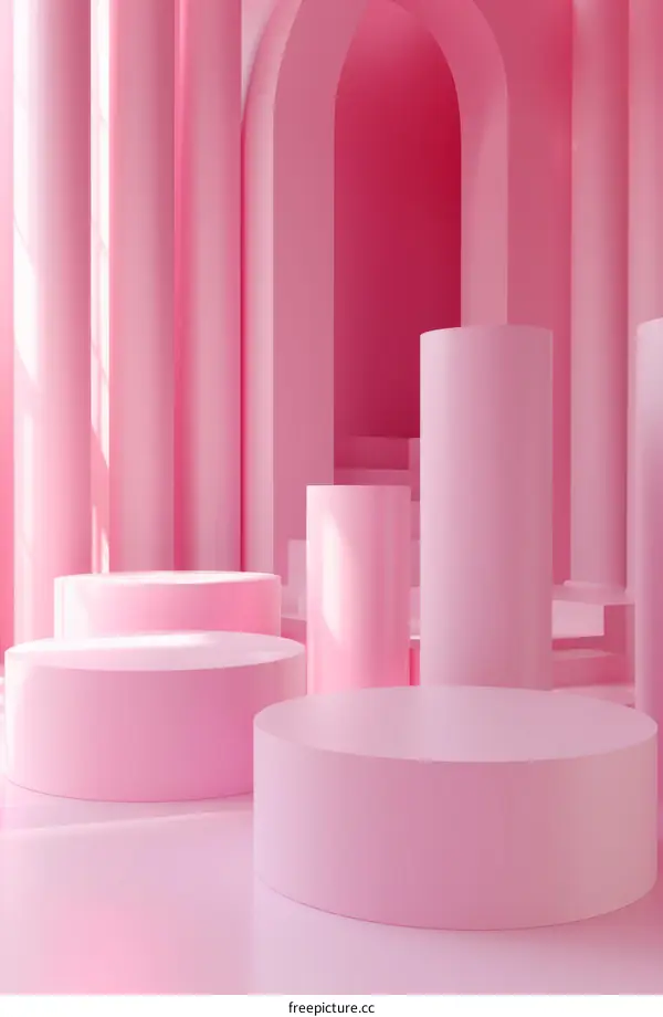 Pink abstract background with geometric shapes and soft shadows