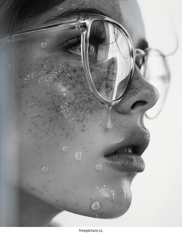 A girl with glasses and freckles on her face