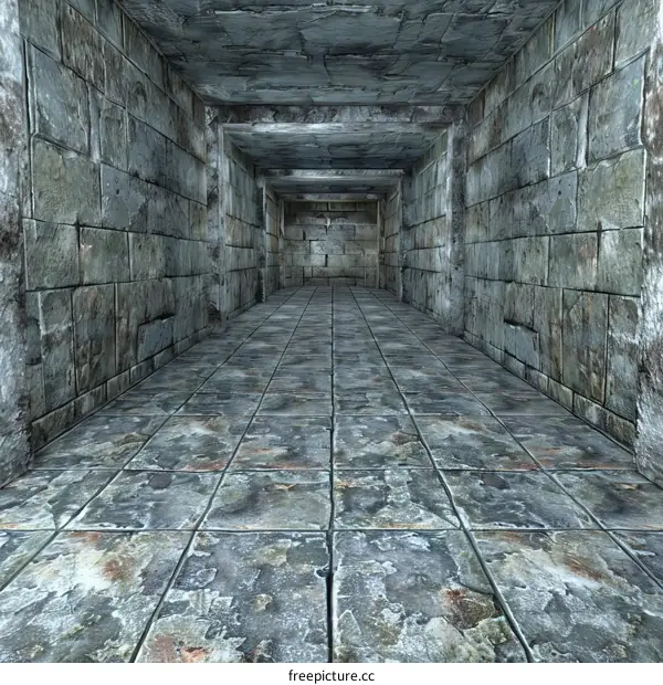 gloomy stone dungeon corridor perspective
