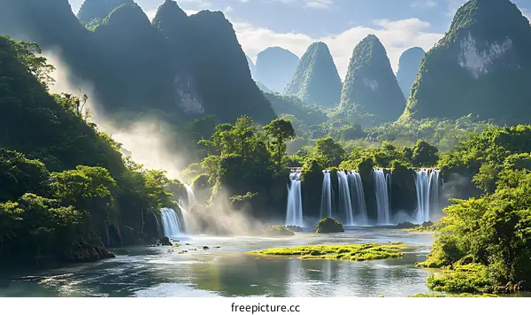 Stunning Waterfall in Lush Green Mountains