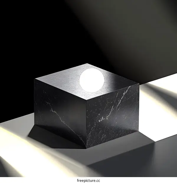 Black Marble Cube With White Light In The Center