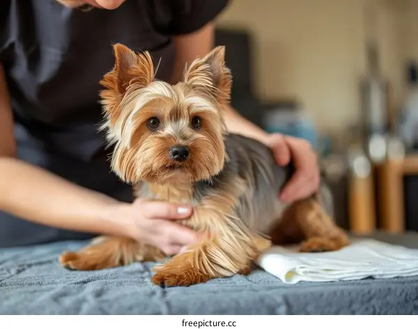 Yorkshire Terrier Receiving a Massage