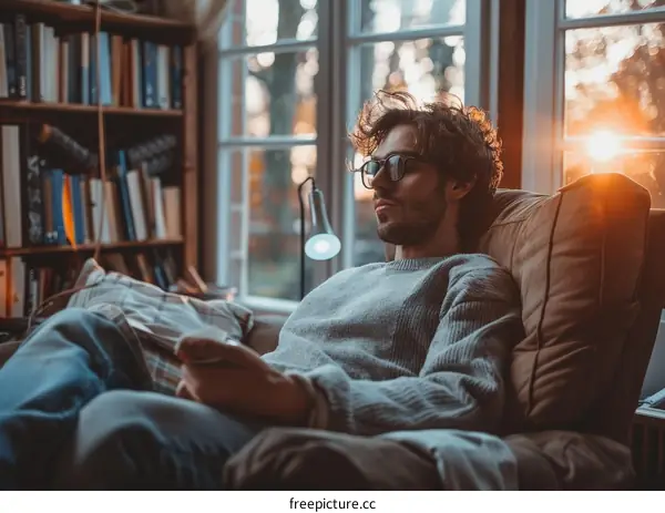 Man Relaxing in a Chair with a Book