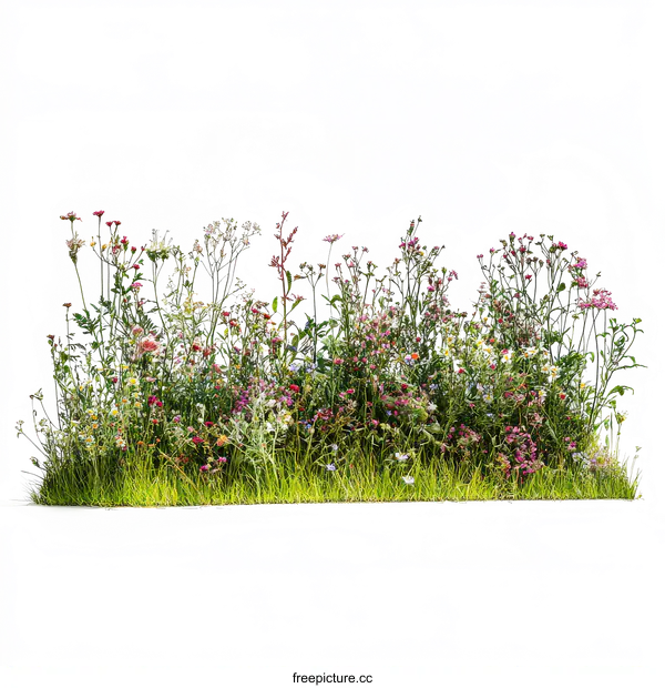 [Transparent Background PNG]Colorful Wildflowers and Grass Border