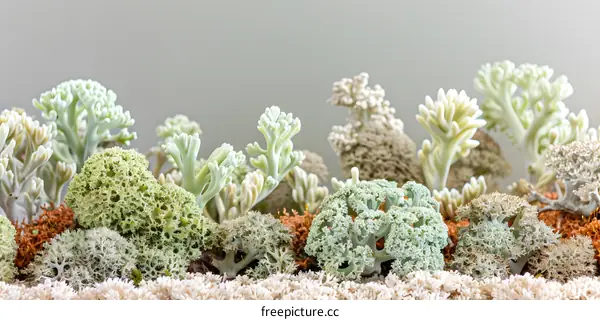 Close Up of Lichen and Moss on a Gray Background