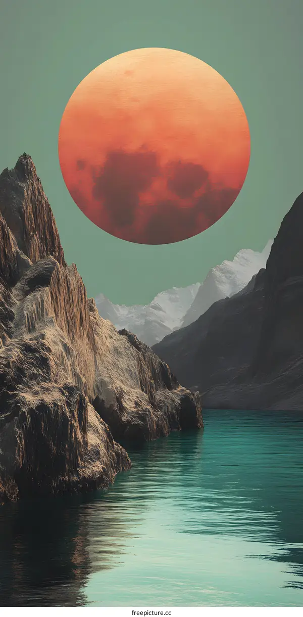 Surreal Landscape with a Large Orange Moon