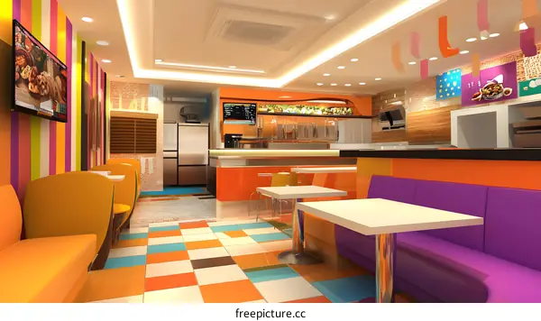 Colorful Interior Design of Fast Food Restaurant