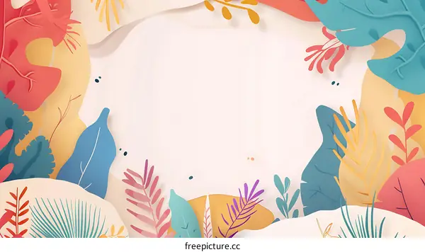 Colorful Paper Cut Leaves Frame Background