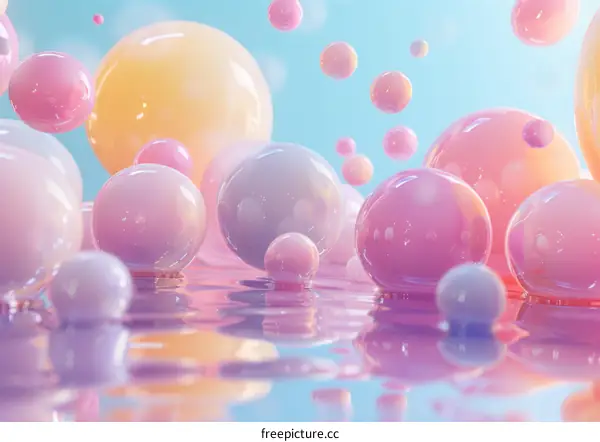 3D rendering of colorful balls floating in a liquid