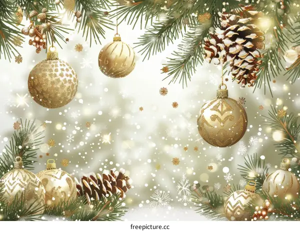 Traditional Christmas Decorations with Snowflake, Pine Cone, and Baubles