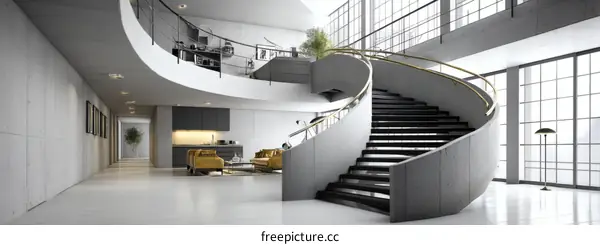 Modern Concrete Interior Spiral Staircase