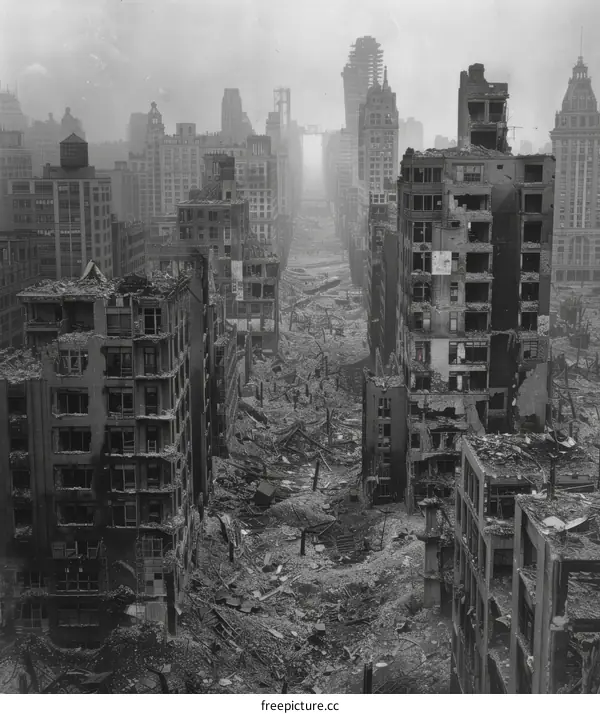 Post-apocalyptic city ruins