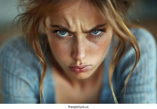Closeup Portrait of a Woman with an Angry Expression