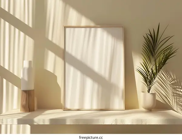 Minimalist Aesthetic Empty Frame Mockup With Plant