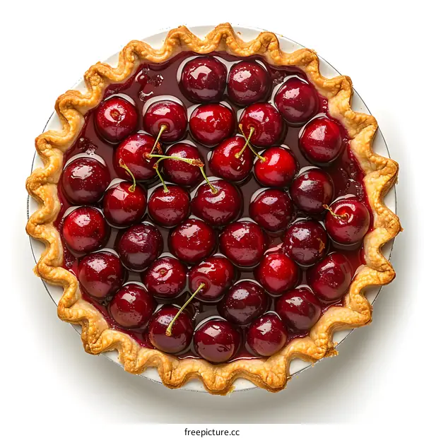 Top view of a cherry pie with a lattice crust