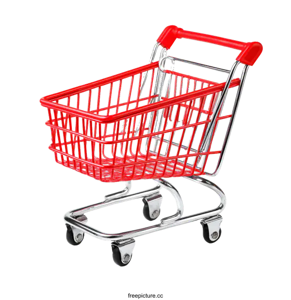 [Transparent Background PNG]Small Red Shopping Cart on White Background