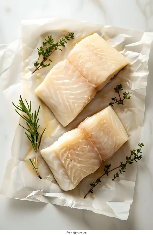 Fresh Cod Fillets on Parchment Paper