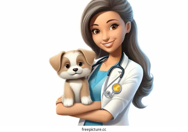 Smiling Veterinarian Holding a Puppy