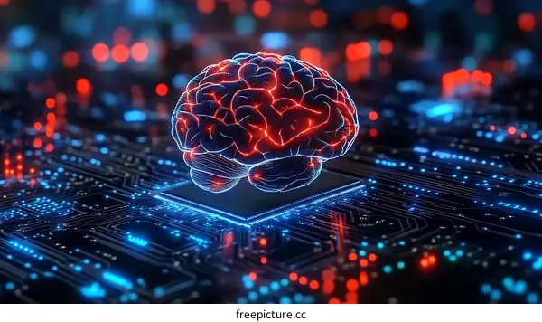 Artificial Intelligence Brain and Circuit Board Illustration