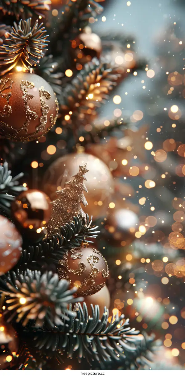 Christmas Tree with Ornaments and Lights