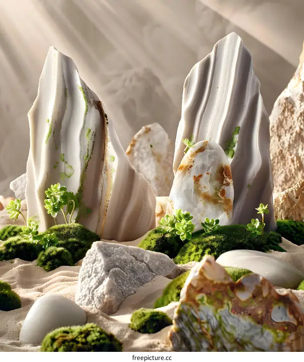 Abstract Minimalist Rock and Moss Landscape