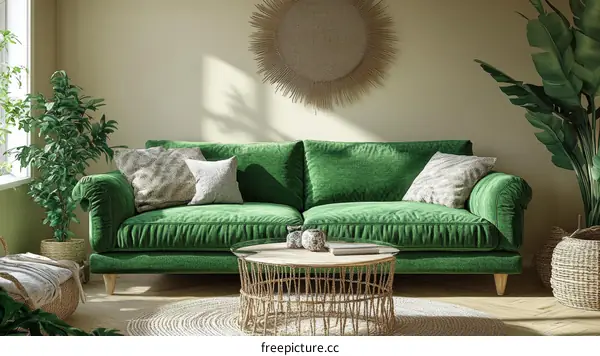 Green Velvet Sofa Living Room Interior Design