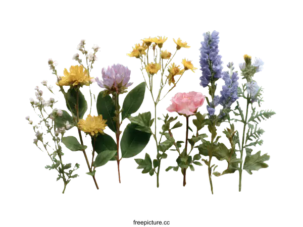 [Transparent Background PNG]Colorful Dried Flowers Arrangement on White Background