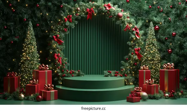 Christmas Scene with Gift Boxes and Trees