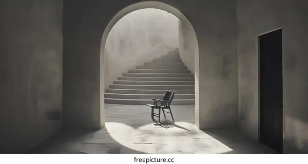 Minimalist Interior Design With Black Chair and Concrete Staircase