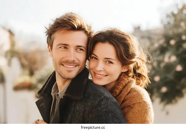 Couple Embrace Outdoor Portrait