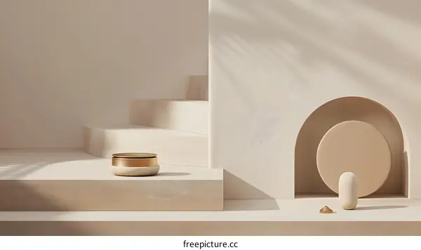 Minimalist Beige Aesthetic Product Display With Golden Jar