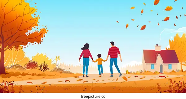Family Walking Together In The Autumn Forest