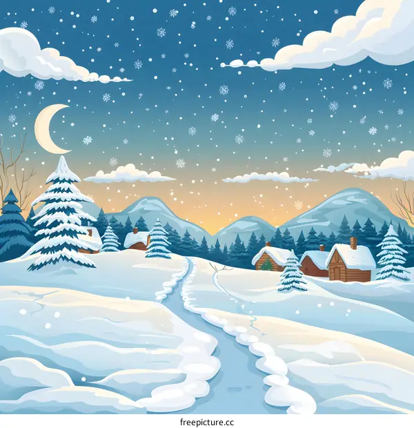 Snowy mountain village landscape