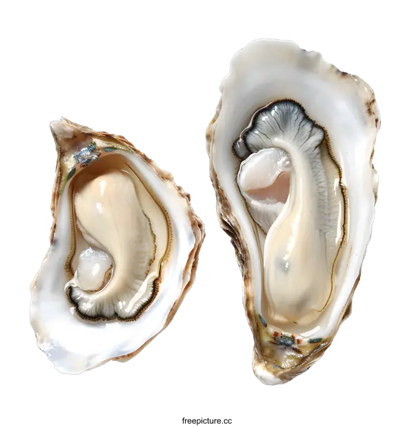 [Transparent Background PNG]Two opened fresh oysters on a white background