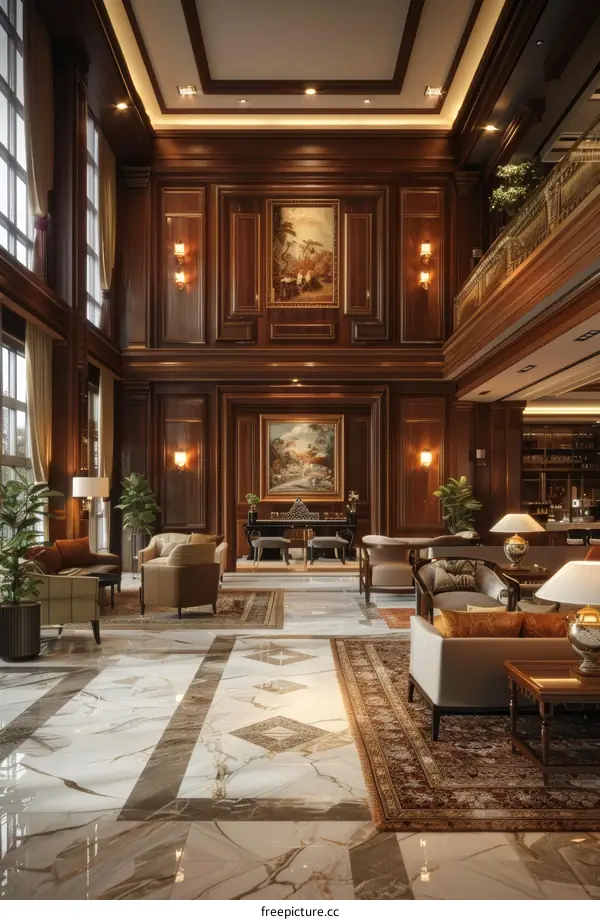 Luxurious Wooden Interior Design of a Grand Lobby