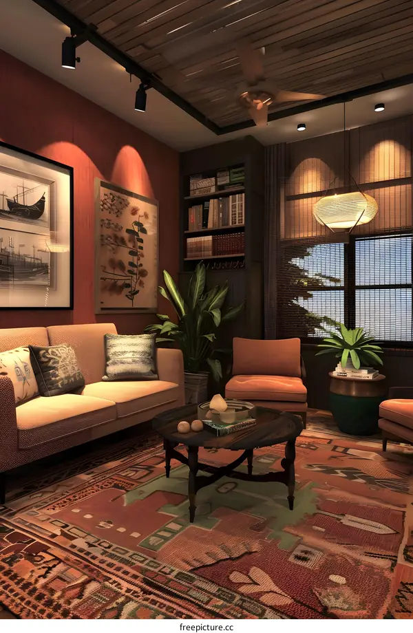 Modern Living Room Interior Design with Wooden Ceiling