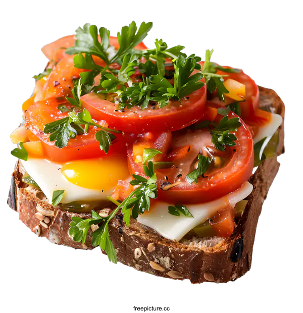 [Transparent Background PNG]tomato sandwich with cheese and parsley