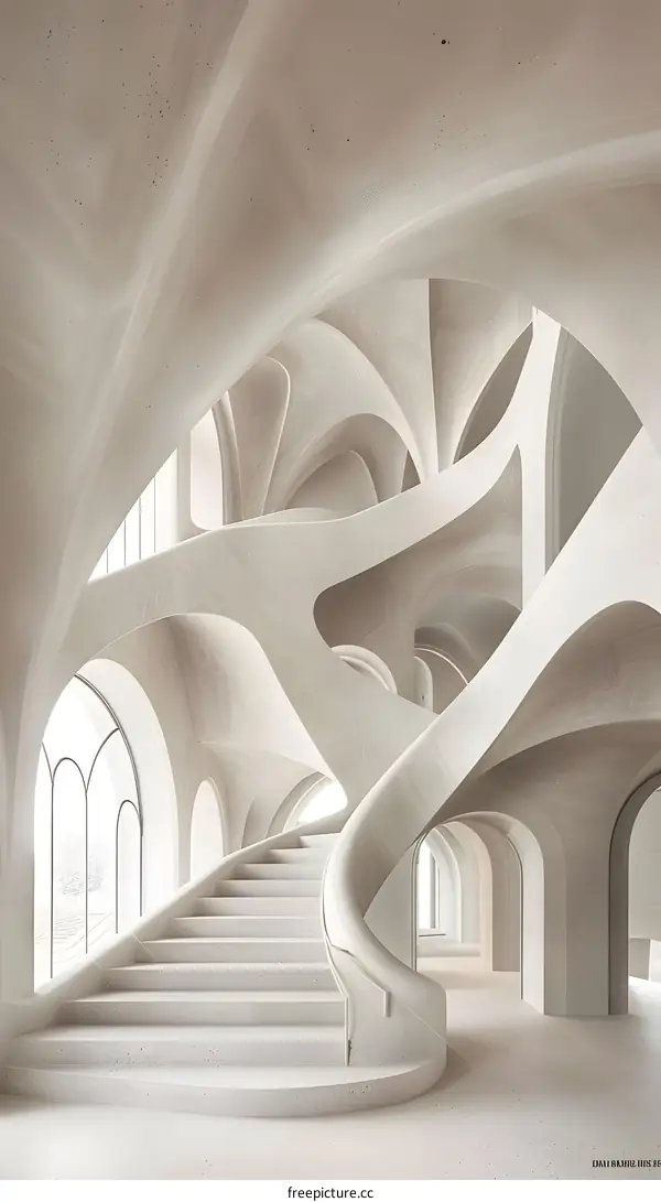 Modern Architecture Curved Staircase Design in White