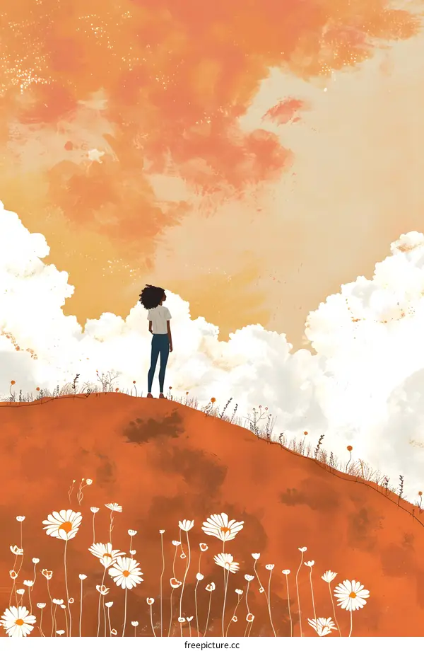 Woman Standing on a Hilltop with a View of the Clouds