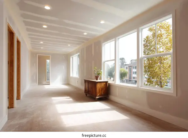 Empty Room Under Construction with Large Windows