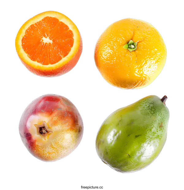 [Transparent Background PNG]Freshly Sliced Orange, Pomegranate, Papaya and Whole Orange
