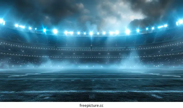 American football stadium with bright lights at night